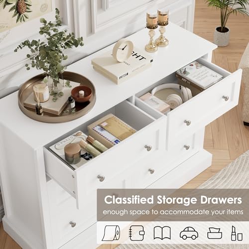 Facbotall PB224 Modern 6 Drawer Double Dresser, White Dresser Wood Dresser thumb #6