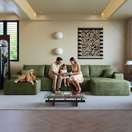 Image of 96 inch Sectional Couches for Living Room Cloud Couch Sofa with L-Shape Upholstered Boneless Couchs Modern Modular Sectional Couch with Chaise