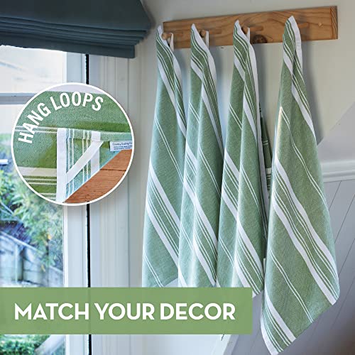 Country Trading Co. Big Thirsty Dish Towels - Organic Cotton Super Absorbent Kitchen Towels, Set Of 4, Green And White Stripe – Soft Weave Machine Washable Tea Towels - 25” X 19” #TOP1