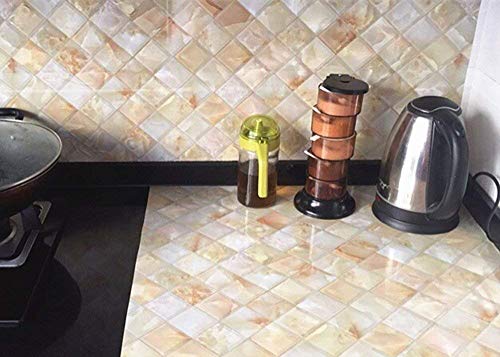 UPREDO Adheisve Paper Kitchen Tiles Backsplash Marble Paper Granite Look Effect Countertops Gloss Vinyl Film Wallpaper Waterproof Oilproof Self Adhesive Removable 15.8inch by 79inch