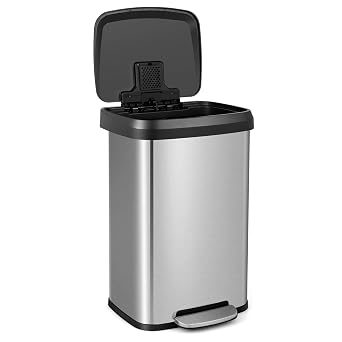 S AFSTAR 13.2 Gallon Step Trash Can, Stainless Steel Garbage Bin with Soft Close Lid & Deodorizer Compartment, Fingerprint-Proof Trash Bin, Step-On Trashcan for Home Office Kitchen, Rose Silver