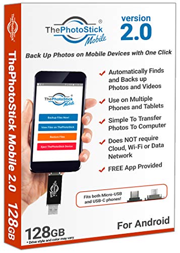 ThePhotoStick Mobile 2.0 for Android, 128GB Backup and Storage Device for Photos