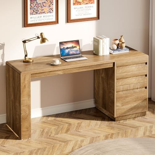 Tribesigns 55-Inch Computer Desk with 3 Drawers, Farmhouse Home O...