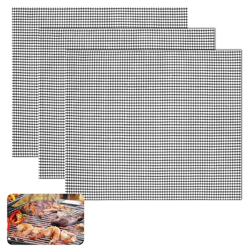 3 Piezas Alfombrillas de Malla para Barbacoa, 40 x 33 cm Malla Antiadherente BBQ, Estera Cortable para Parrilla, Reutilizables Teflón Alfombrilla Rejilla Barbacoa para Horno, Parrilla, Ahumador