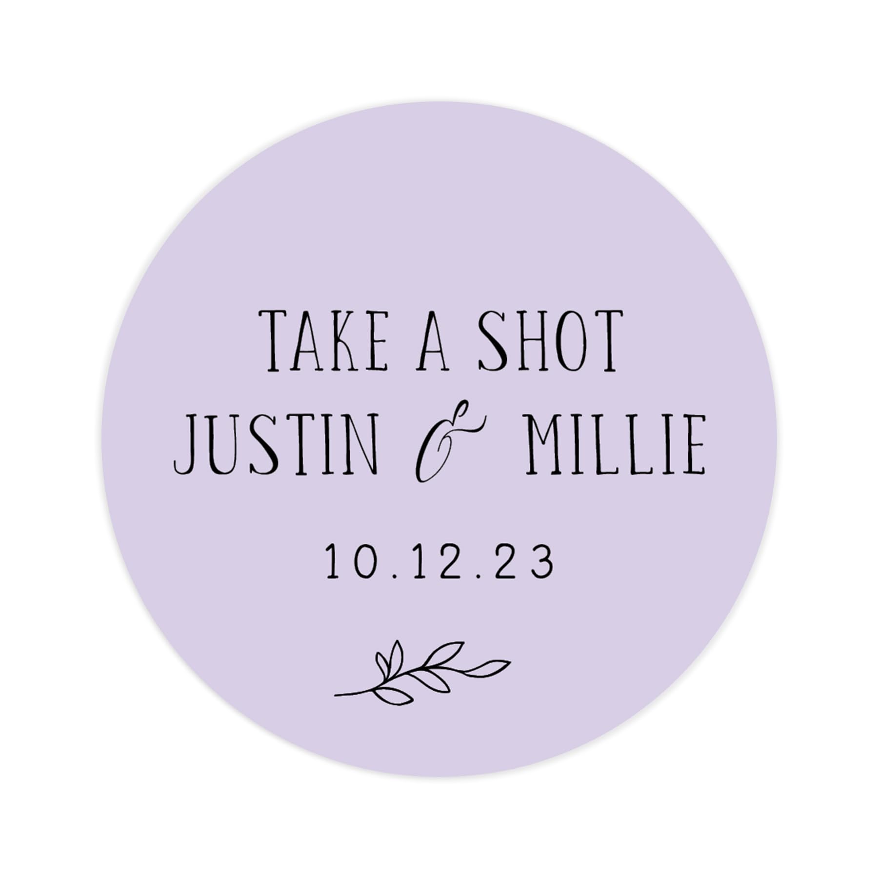 Personalised take a shot wedding stickers | bottle drink wedding labels | favor sticker | wedding favors thank you stickers | 35 round stickers (Lilac)