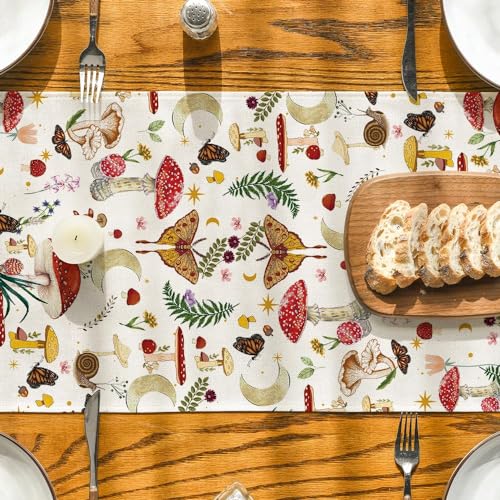 Artoid Mode Beige Modern Mushroom Table Runner, Seasonal Botanic Farmhouse Kitchen Dining Table Decoration for Home Party Decor 13x72 Inch by Artoid Mode - Image 3