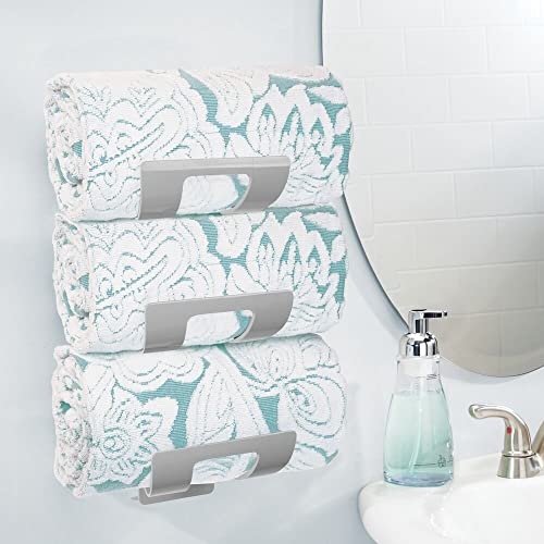 Mdesign Plastic Wall Mounted Towel Rack Storage Organizer Holder For Master Or Guest Bathroom - Hold Bath, Hand, And Face Towels/Washcloths - Aura Collection - 2 Pack - Gray #TOP2