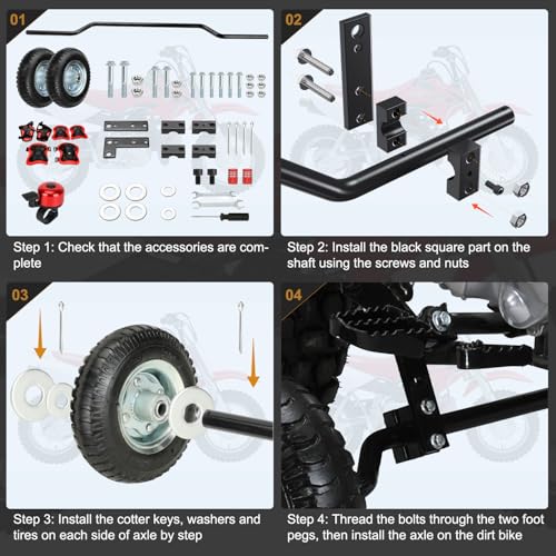 Image of EOPOAYI Dirt Bike Training Wheels 50cc with Bell Replacement for Razor MX350 MX400 MX500 MX125 Dirt Rocket CRF50 XR50 CRF50F PW50 PW80 TTR50 SYX Moto X-pro JR50 SSR SX50 Mini Pit Bike Motorcycle Parts