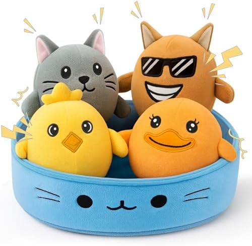 Squeaky Dog Toys - 4-Pack Crinkle Stuffed Animal Squeaky Dog Toys...