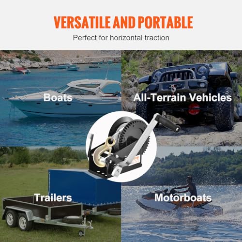VEVOR Hand Winch, 3500 lbs Pulling Capacity, Boat Trailer Winch Heavy Duty Rope Crank with 33 ft Steel Wire Cable and Two-Way Ratchet, Manual Operated Hand Crank Winch for Trailer, Boat or ATV Towing by VEVOR - Image 6