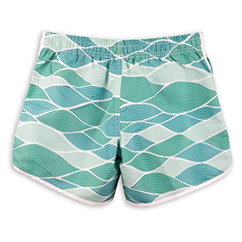 Womens Board Shorts White Beach Quick Dry Fabric Swim Trunks Ocean Travel Sports Hips L-41.8In/106Cm Beach Woman Shorts(L, Wave-Green) #TOP1