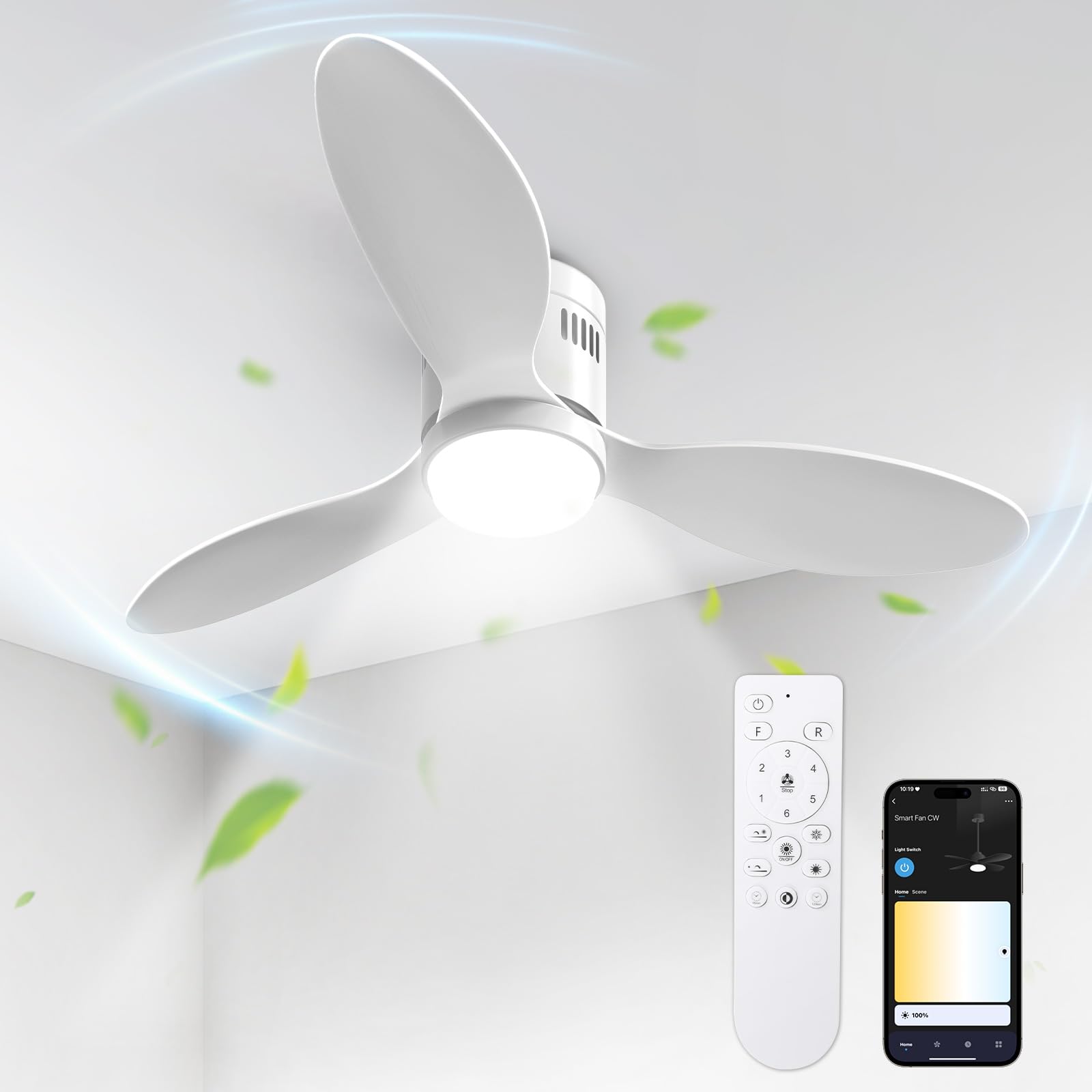 Deckenventilator mit Beleuchtung, Ø132cm App Steuerung & Fernbedienung Deckenventilatoren mit Licht LED, 6 Geschwindigkeiten, 3 Farben Dimmbar, Leise DC-Motor, Sommer-Winterbetrieb, Timer