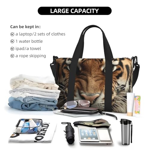 Angry Tiger Duffle Bag for Men Women Gym Bag with Shoes Compartment Travel Bags Lightweight Overnight Bags4