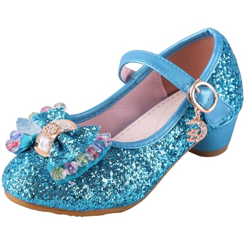 Girls Princess Flower Shoes Mary Jane Glitter Sequin Party Wedding Low Heel