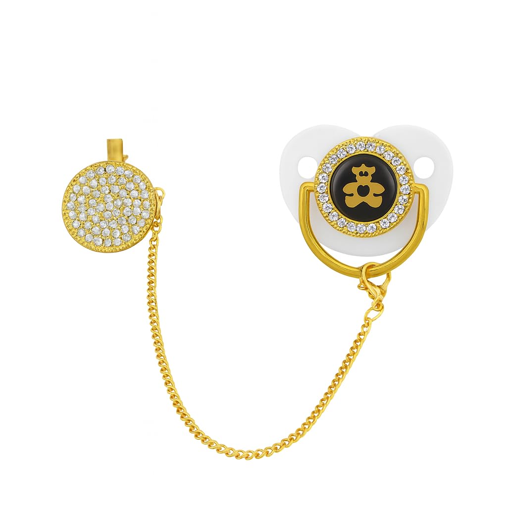 Luxury Crown Baby Pacifier with Chain – Gold & Black | Safe, Non-Toxic, BPA Free, Elegant Gift for Baby Shower (0–12 Months)-image-6