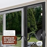 Yotache 160x230cm Fliegengitter Doppeltür Ohne Bohren, Insektenschutz für Schiebetür Balkontür, Reißfest, Fokussierte Magnete für Schnelleren Verschluss, Schwarz-Türrahmenmaße