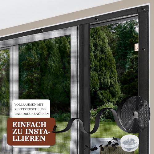 Yotache 160x230cm Fliegengitter Doppeltür Ohne Bohren, Insektenschutz für Schiebetür Balkontür, Reißfest, Fokussierte Magnete für Schnelleren Verschluss, Schwarz-Türrahmenmaße
