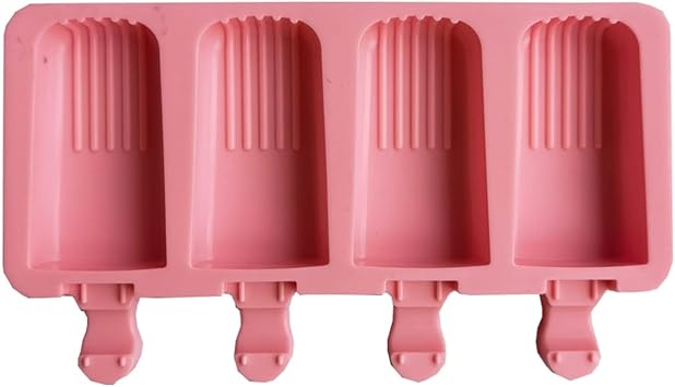 JINGYAN Ice Cream Moulds 4 Hole Food Grade Silicone Ice Cream Mold Pop Cube with Sticks Dessert DIY Magnum Cake MakerPink
