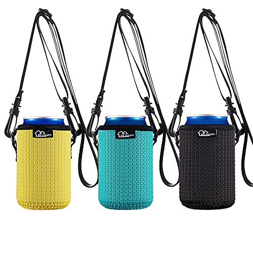 WK IEASON 16oz Standard Can Sleeves Insulators with Shoulder Strap Neoprene Can Covers Cooler Beer Bottle Sleeves Coolers Holder Non-slip Neoprene Can Sleeves (16OZ-Black/Yellow/Blue) by WK IEASON - Used condition - US$13.16