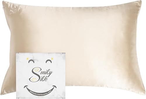 Smily - Funda de almohada de seda para cabello y piel, 100 % seda de morera 22Momme 6A, con cremallera, transpirable, refrescante, Paquete Smily N'