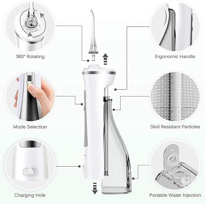 Water Flosser Cordless for Teeth, 250ML Professional Dental Oral Irrigator, Portable and Rechargeable IPX7 Waterproof Powerful Battery Life Teeth Cleaner for Home Travel, Braces and Bridges Car