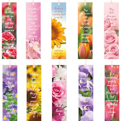 Skyygemm 100 Pcs Happy Mother's Day Bible Verses Bookmarks Bulk Inspirational Scripture Mothers Day Bookmarks Christian Religious Bible Flower Page Clips Church Gift for Women Mom Reading Lover