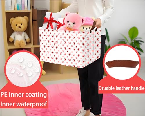 Image of Large Valentine's Day Basket Heart Shaped Storage Bin for Gifts Collapsible Organizer Room Decor (Small Hollow Love)