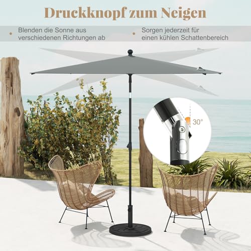 COSTWAY Parasol przeciwsłoneczny, prostokątny, 210 x 140 cm, składany z obu stron o 30°, na balkon, do ogrodu, na taras, szary