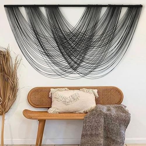 Flber Macrame Wall Hanging Black 59.00' W x 31.00' L Boho Wall Decor Large Boho Yarn Tapestry Living Room Bedroom Home Wall Décor