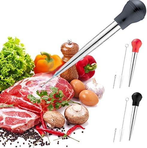 Turkey Baster, Baster Syringe for Cooking, Baster with Cleaning Brush and Marinade Needles, Stainless Steel Turkey Baster, Black