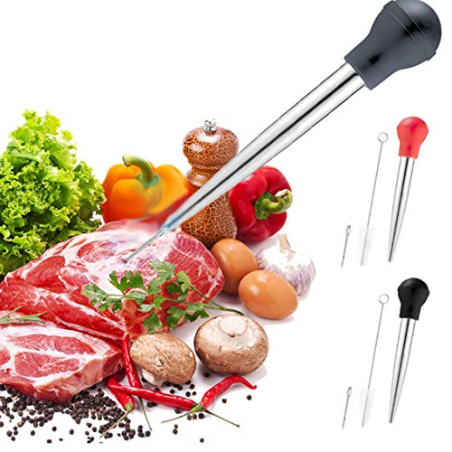 Turkey Baster for Cooking, Stainless Steel Turkey Baster Syringe with Cleaning Brush and Marinade Injector, Black