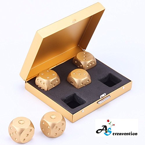 A&S Creavention® Luxury Aluminum Alloy Solid Metal Craps Dices and Box (Gold)
