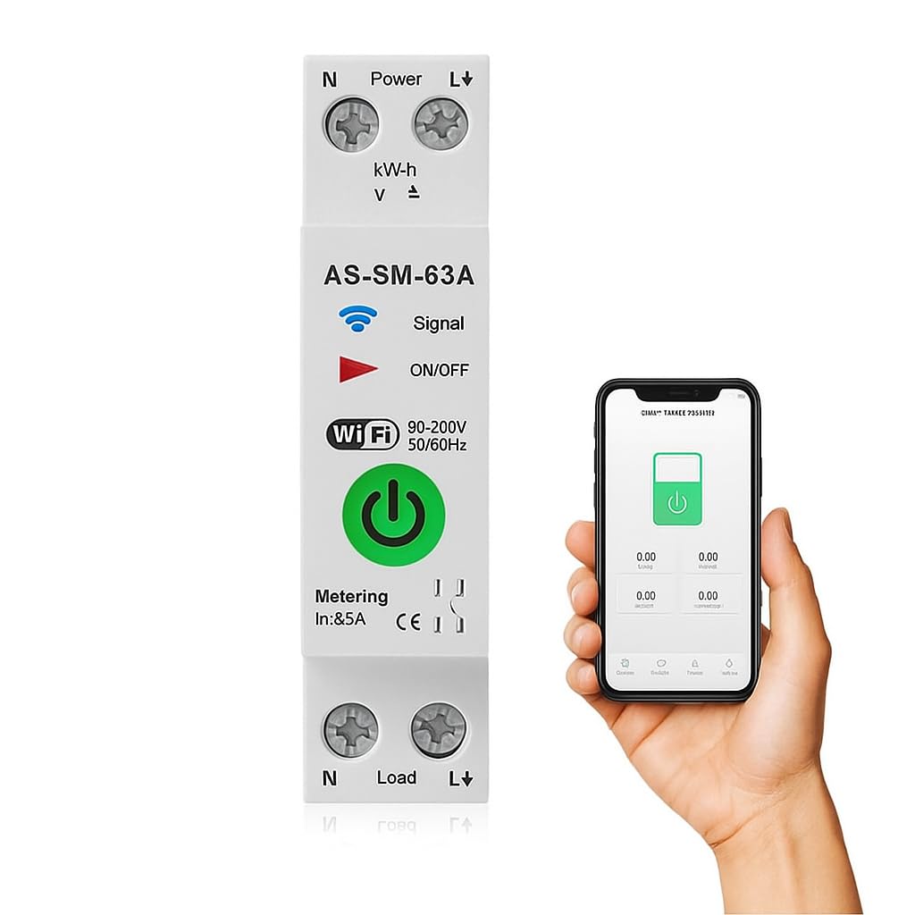 Quick Sense | TUYA WiFi Smart Switch 63A 1P DIN Rail | Smart Life App Control | Energy Meter with Voice Control | Overload, Undervoltage, Overcurrent Protection | Alexa Google Compatible | Pack of 1