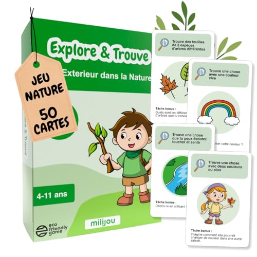 Milijou - Milijou - Jeu Explore & Trouve Nature – Jeu de Carte d’Exploration pour Enfants, Jeu éducatif, Jeu de société, Activité extérieure Jardin Parc fôret pour 4-11 Ans, Montessori, Cadeau pour Enfants