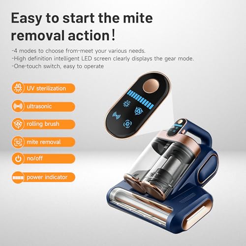 Elecbee Kabelloser Milbensauger für Matratzen, Milbensauger mit UV Licht, Milbenstaubsauger LED-Anzeige, Matratzensauger Ultraschall-Technik, Handstaubsauger für Matratze Sofa Teppichboden