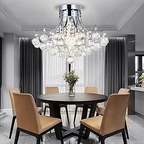 Dst Crystal Chandelier Ceiling Light, Modern Mini Flush Mount LED Chandelier Lights Chrome Pendant Lighting Fixture for Living Room, Dining Room, Bedroom, Hallway, Stairway, Lounge, Size D40cm H32cm