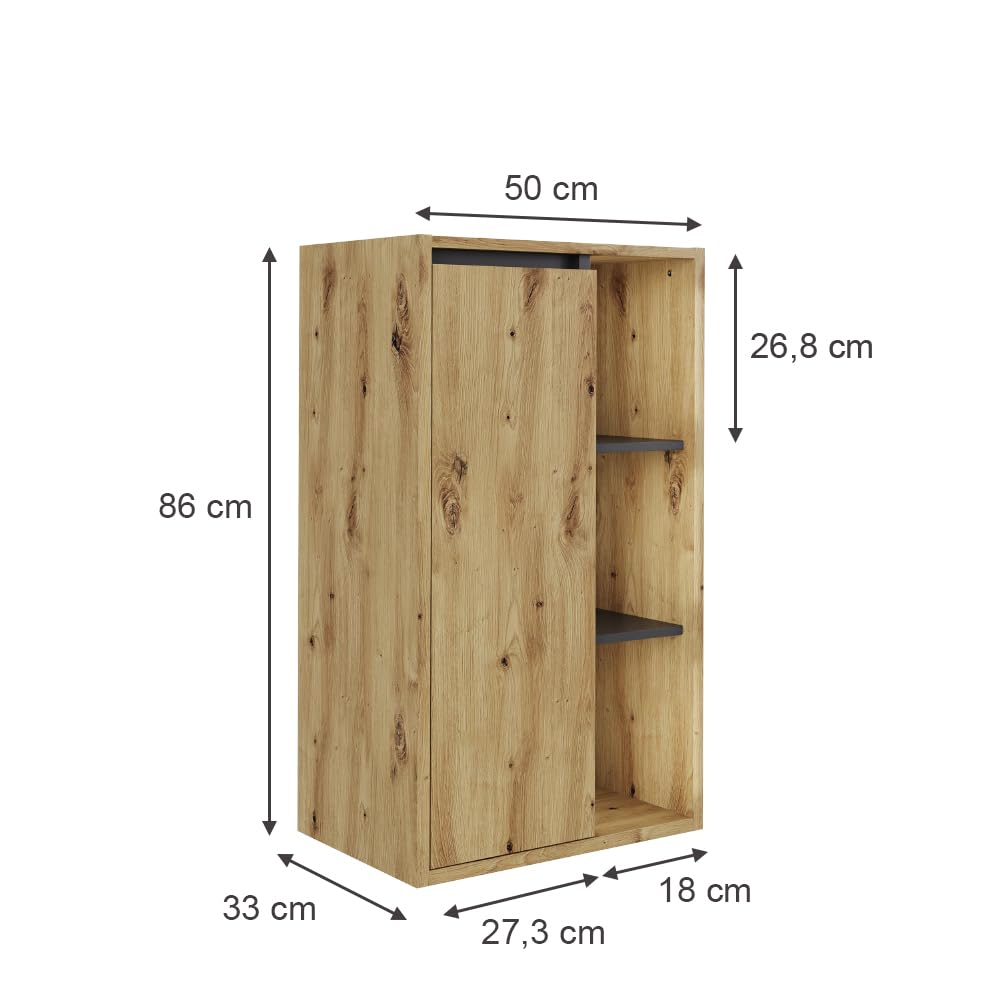 Vicco Mobiletto midi Viola, Artigiano/grigio, 50 x 86 cm con ripiani aperti, adatto per montaggio a parete e combinabile con la serie Viola