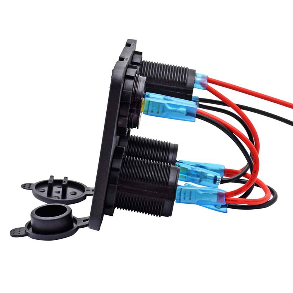 4 Gang 12V/24V Pannello Interruttori a Bilanciere On/Off Con Doppia Presa per slot USB,Accendisigari,Voltmetro per auto, camper, roulotte, rimorchi, autobus, barche, yacht, marine (Luce verde)