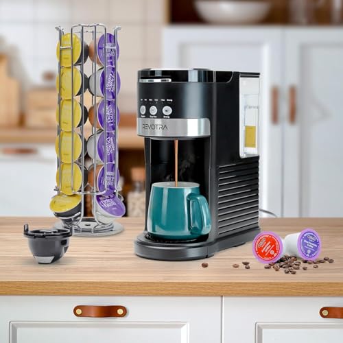 Image of REVOTRA Single Serve Coffee Maker for Pods & Ground Coffee, 6 to 14oz Brew Sizes, Strong Brew Option, Fast Brewing, Compact Design with Removable 40oz Reservoir, Travel Mug Friendly