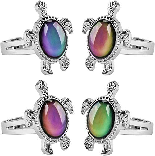 2 Pcs Mood Rings Turtle and Star Moon Adjusable Size Color Changing Ring for kids Women3