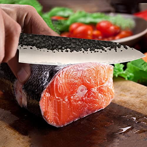 Chef Knife Set, 4Pcs Kitchen Knife Set (Japanese Chef Knife, Santoku Knife, Nakiri Knife, Utility Knife), Forged From3 Layer 9Cr18Mov Clad Steel, W/Octagon Handle & Wooden Gift Box (Knife Set) #TOP3