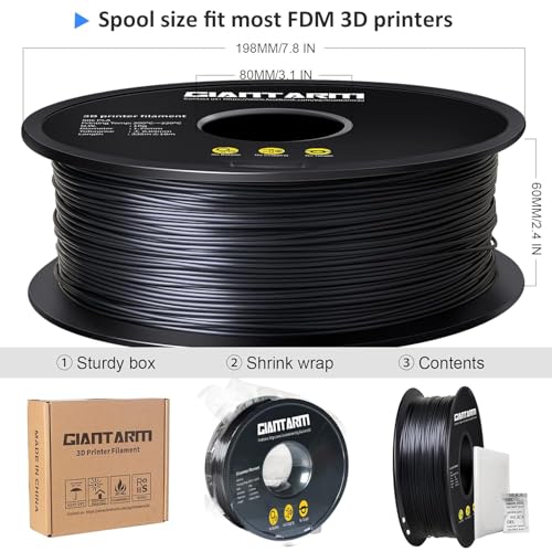Image of GIANTARM Silk Black PLA Filament 1.75mm, Dimensional Accuracy + /-0.03mm, PLA Filament for 3D Printer, 1kg Spool