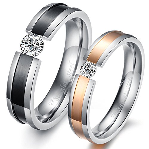 Via Mazzini Stainless Steel Crystal Proposal Couple Rings for Girls and Boys (Ring0250)