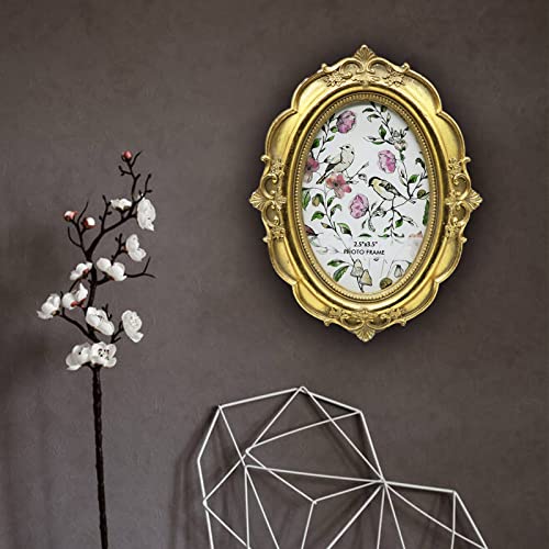 Blybh Vintage Oval Picture Frame 2.5X3.5 Retro Photo Frames, Tabletop & Wall Hanging Ornate Antique Picture Frame With High Definition Glass, Gold #TOP4