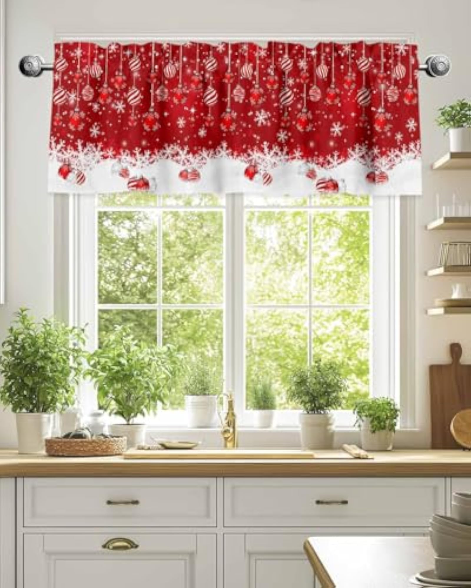 Christmas Window Valance with Winter Snowflakes Design