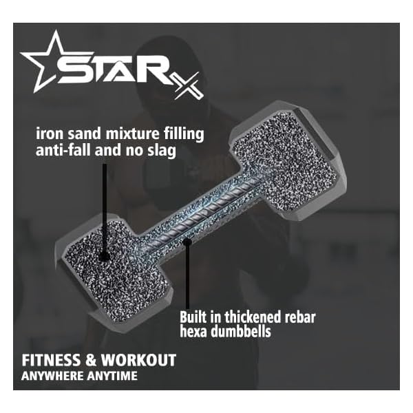 Star X 5 kg Pair of PVC Hexa Dumbbell, Home Gym Strength Training equipments, Forearm Strengthen, Muscle Builder, PVC Dumbbell, BLACK - Image 4
