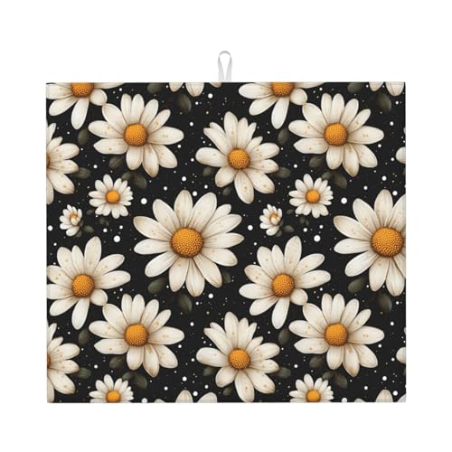 Dark Daisy Garden Print Tappetino Scolapiatti Tappetini Antiscivolo Tappetino Scolastoviglie Per Caffettiera Piani Bicchieri 46X61Cm