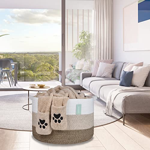 Image of Cotton Rope Blanket Basket, 87L Laundry Hamper, White & Ombre Brown | Collapsible Woven Nursery Hamper, Sturdy Handles for Clothes Toys Towels, Ideal for Living Room Bedroom Bathroom