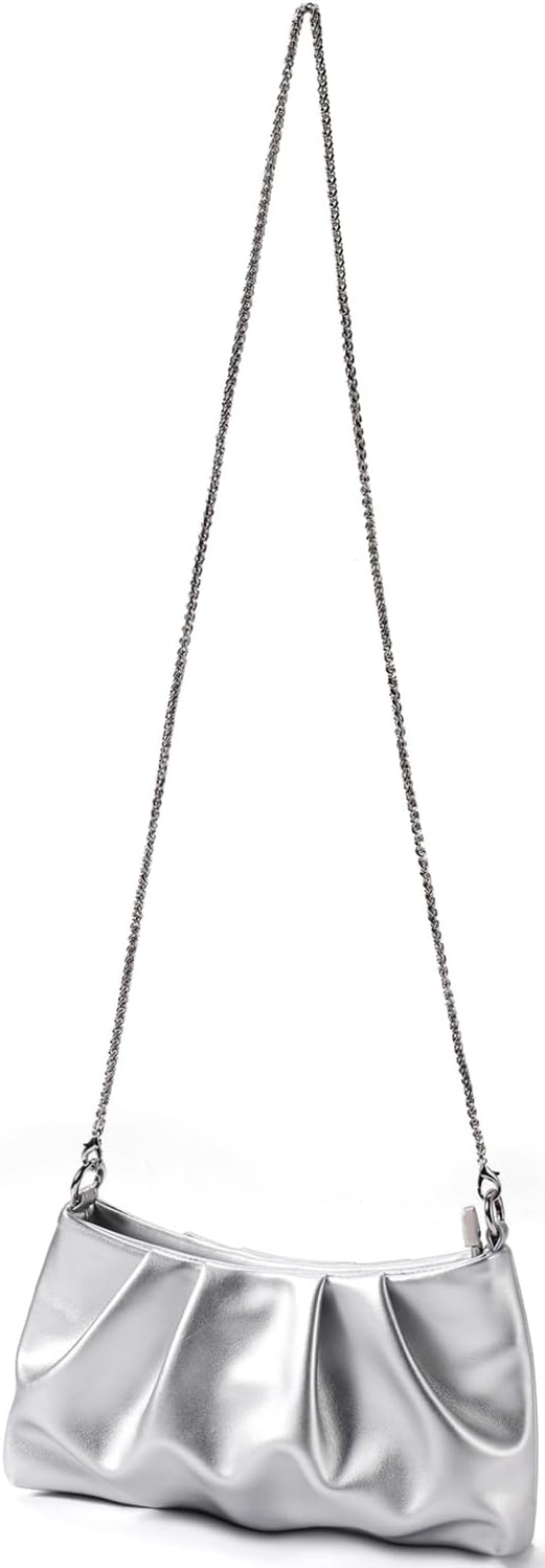 Women's Clutch Purse, Pleated Evening Handbag, Shoulder Bag with Detachable Chain and Shoulder Strap - Image 4