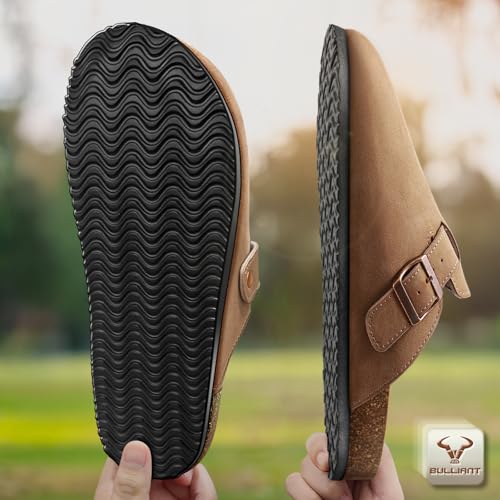 Image of BULLIANT Women Clogs-Fleece-Lined Suede Mules Slippers Nurse Shoes Unisex-Memory Foam Arch Support Cork-Footbed